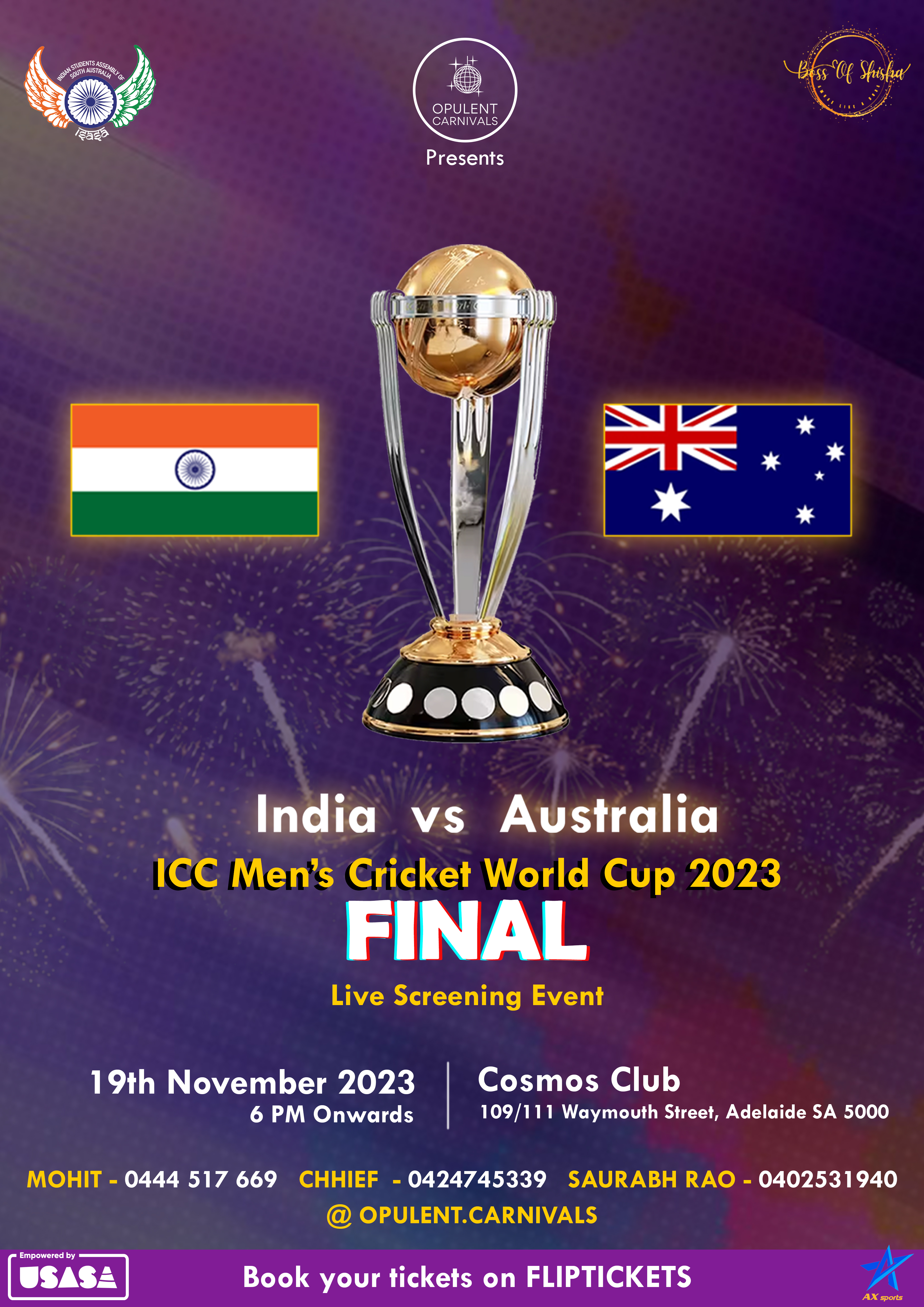 ICC Men's Cricket World Cup 2023 Final Match Live Screening in Adelaide